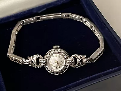 Vintage Hallmarked Solid Silver 925 Ladies Wristwatch Marcasite • £64.99