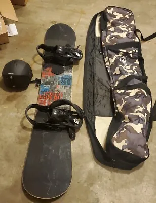 Awesome Burton Snowboard With Bindings Helmet And Camo Snowboard Carrying Bag • $500