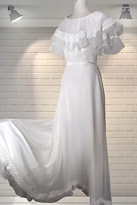 £54.99 • Buy Romantic Vintage 1970s Edwardian Style Flouncy Wedding Dress - UK 6