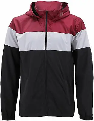 Men’s Red Label Hooded Nylon Zip Up Lightweight Athletic Windbreaker Rain Jacket • $13.64