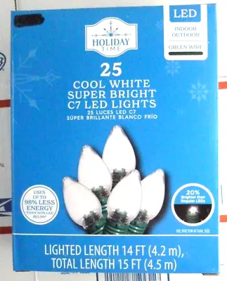 Holiday Time 25 Cool White C7 LED String Lights Green Wire Christmas Wedding NEW • $11.80