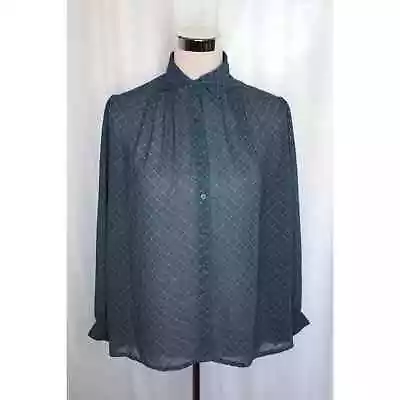 Vintage Sun King Ladies Sheer Button-Up Blouse Pleated Diamond Pattern Coquette • $18