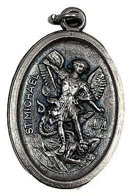 Vintage Catholic St Michael & Guardian Angel Silver Tone Religious Medal Italy • $9.99