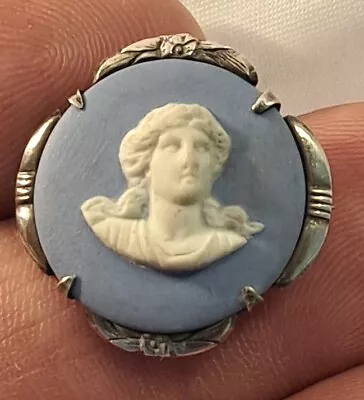 Vintage Blue Jasperware WEDGWOOD Sterling Silver Pin Brooch FIGURAL WOMAN CAMEO • $25