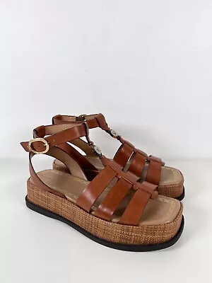 Sam Edelman Naima Sandals US 10 UK 8 Brown Platform Gladiator Leather Square Toe • £44.98
