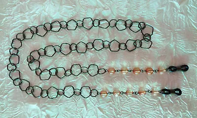 Vintage Very Unusual Metal  &  Glass Bead  Eye Glass Chain    28   Long • $12.50