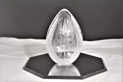 Vandermark Glass Studio Egg Paperweight - Clear & Etched Iris Signed & Dated '84 • $74.50