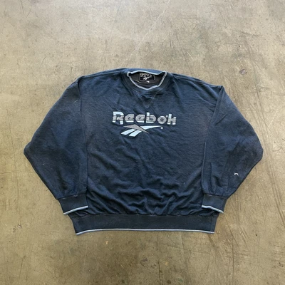 £25 • Buy Reebok Sweatshirt Spellout Vintage 90s USA Sports Sweater, Navy Blue, Mens Large
