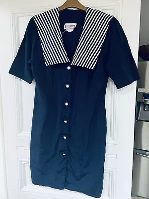 VINTAGE 80’s NAVY AND WHITE SAILOR Nautical Shirt DRESS SIZE 12 Vgc • £21