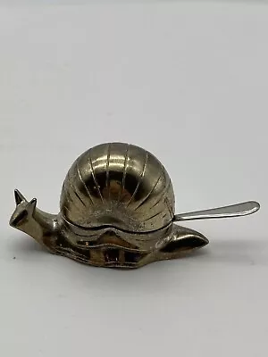 Vintage Silver Plate Hinged Snail Salt Cellar Box With Spoon - Japan • $25