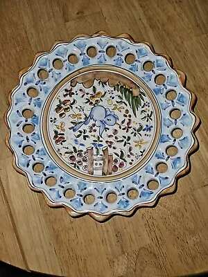 Delft Polychrome Wall Charger Plate 12  Hand Painted Blue Bird Floral Portugal • $25