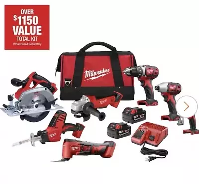 Milwaukee M18 18V Lithium-Ion Cordless Combo Tool Kit (7-Tool) Charger Tool Bag • $305