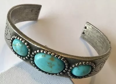 Vintage Pawn Silver Navajo Native American Turquoise Cuff Bracelet N8 • $129