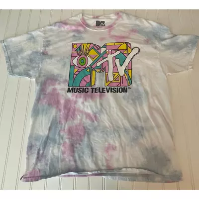 MTV Retro Design Tie Dye Short Sleeve T Shirt - Size Men's Large • $9