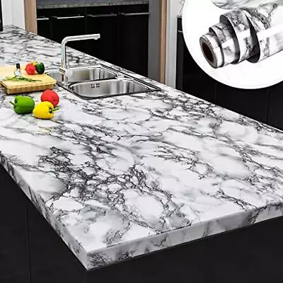 Yenhome 24  X 118  Landscape White Faux Marble Counter Top Covers Peel And For • $32.99