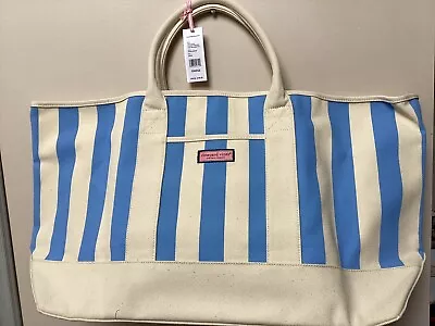 Vineyard Vines Cabana Striped Oversize Tote Ocean Breeze Blue Canvas New NWT • $89.95