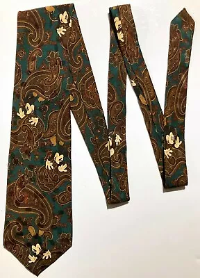 Mickey Mouse The Disney Store 100% Silk Neck Tie Brown Paisley Green Background • $18.99