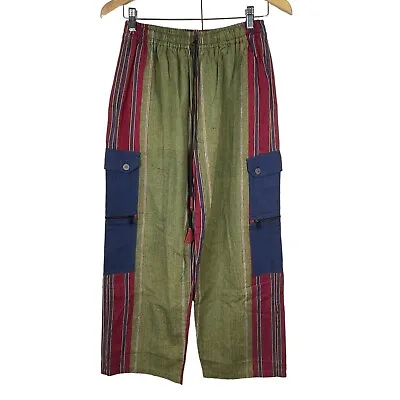 $22.49 • Buy Colorblock Striped Nepal Lagenlook Pull On Pants Multicolor 100% Cotton Womens L