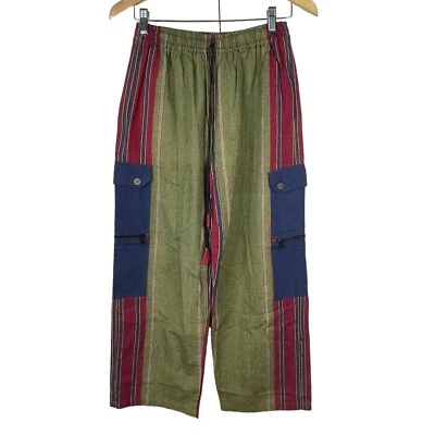 $22.49 • Buy Colorblock Striped Nepal Lagenlook Pull On Pants Multicolor 100% Cotton Womens L