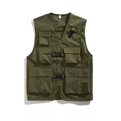 Men Cargo Vest Multi Pockets Sleeveless Waistcoat Jacket Summer Gilet Fashion • $16.23