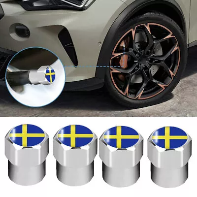 For Volvo Saab Sweden Flag Auto Car Chrome Metal Wheel Tire Valve Stems Caps Set • $3.58