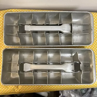 Vintage Aluminum Ice Tray Cubes Set Of 2 Easy Release Freezer Retro 11x4.5  MCM • $10.99