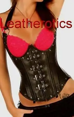 £86 • Buy Black Leather Gothic Corset Under Bust Cupless Lacing