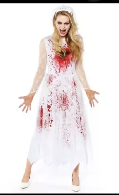 Adult Ladies Zombie Bloody Bride Fancy Dress Halloween Costume  8-10 • £15