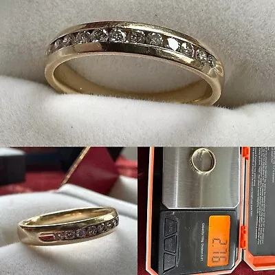 Estate 14k Yellow Gold Chanel-Set 12 Diamond Wedding Band Ring 2.76 Gr~Size 5.5 • $465