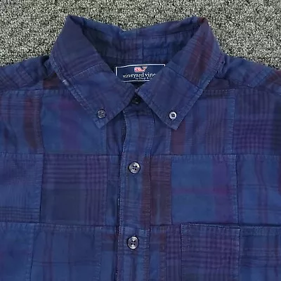 Vineyard Vines Shirt Mens Small Blue Madras 1/2 Button Up Placket Pullover Patch • $29.59
