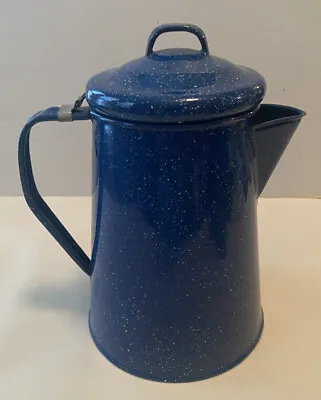 Vintage 1990's Blue Enamelware Coffee Pot Camping Campfire Coffee Hinged Lid NEW • $34.99