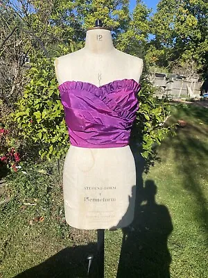 Vintage Zandra Rhodes Strapless Purple Top 80s Size 12 New Romantic  • £225