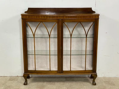 £95 • Buy Antique Queen Anne Style Glazed Mahogany Display Cabinet With Ball And Claw Feet