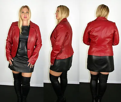 Vakko Red Lambskin Leather Jacket Size Medium 6 8 M • $99.99