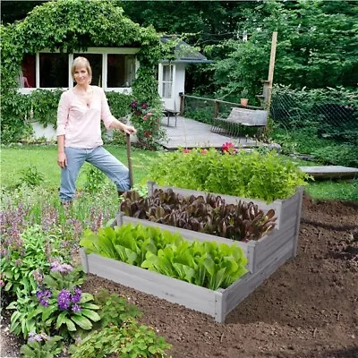 Elevated 3 Tier Wooden Garden Raised Bed Vegetable Herb Garden Planter Box Kit • $74.99