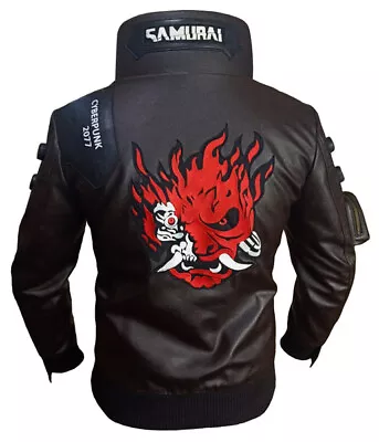 Mens Cyberpunk 2077 Samurai Cosplay Brown Gaming Costume Faux Leather Jacket • $119.99