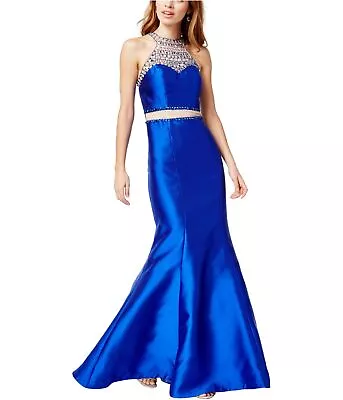 Say Yes To The Prom Womens Embellished Gown Dress Blue 0 • $16.90