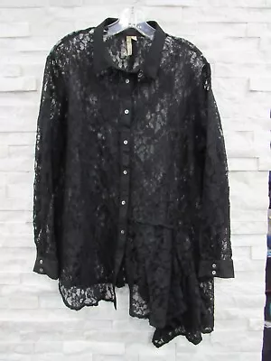 Comfy USA Black Sheer Lace Funky Flared Asymmetrical Button Tunic Shirt XL • £30.81