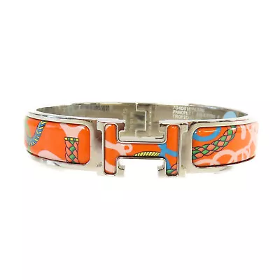 HERMES PHW Clic H Bracelet Bangle Metal Enamel Orange Multi Color • $781