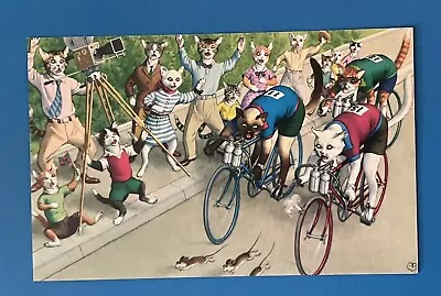 Postcard Alfred Mainzer Cats 4875 Bike Race Anthropomorphic Turkey Printing • $4