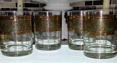Cera Golden Grapes Green Drinking Old Fashion Whiskey Glasses Mcm 22k Gold • $22