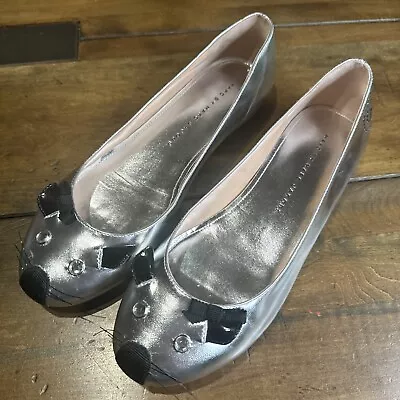 Mark Jacobs Silver Mouse Shoes 36 Rhinestone Eyes Bow & Swirl Tail Super Cute! • $29