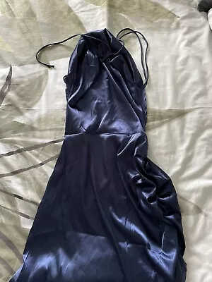 Blue Satin Effect Dress Size Small Navy Blue  • £3