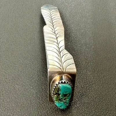 VINTAGE STERLING SILVER & TURQUOISE HANDMADE LONG FEATHER BOOKMARK Signed AC • $120