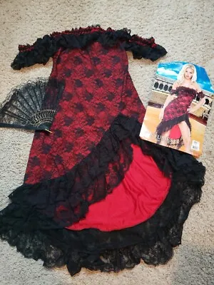 Costumes By Coquette Sexy Senorita Lace Dress W Fan Hispanic Mexican Womans OS  • $39.99