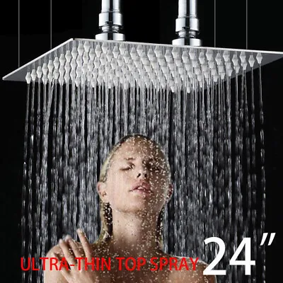 US 24  Chrome Rain Shower Head Square Ceiling Mounted Mixer Stainless Steel Tap • $109.99