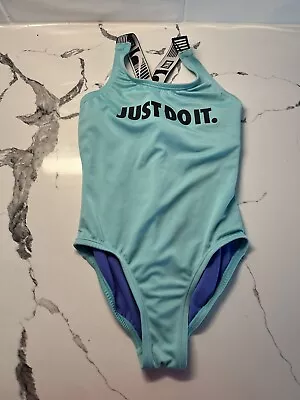 Nike Girl's Sea Teal Blue One Piece Swimsuit Size XS 6-8 Just Do It • $12.99