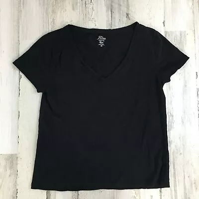 J Crew T Shirt Womens M Black V Neck 100% Linen Short Sleeve • $14.99