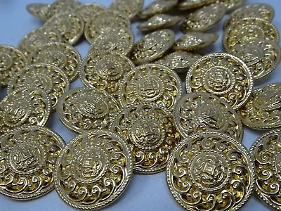 $7.99 • Buy Vintage Round Gold Paisley Swirl Metal Shank Buttons 28mm Lot Of 2 B150-4