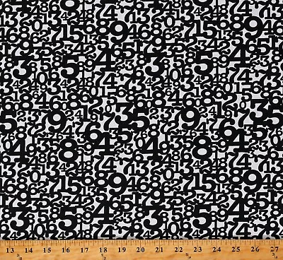 Cotton Numbers Counting Math Black On White Fabric Print By The Yard D777.45 • $12.95